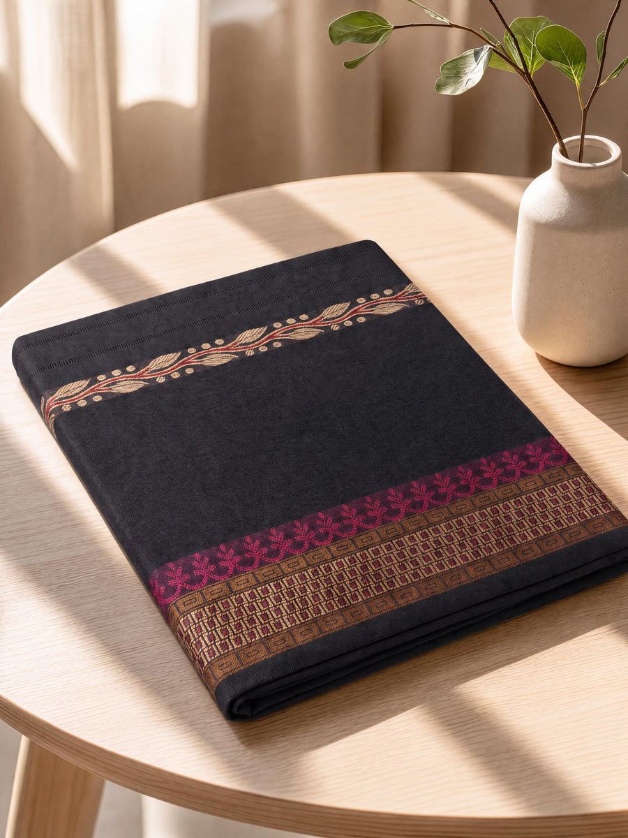 Riwaayat-e-Siyah black pure cotton dupatta with traditional multicolour border