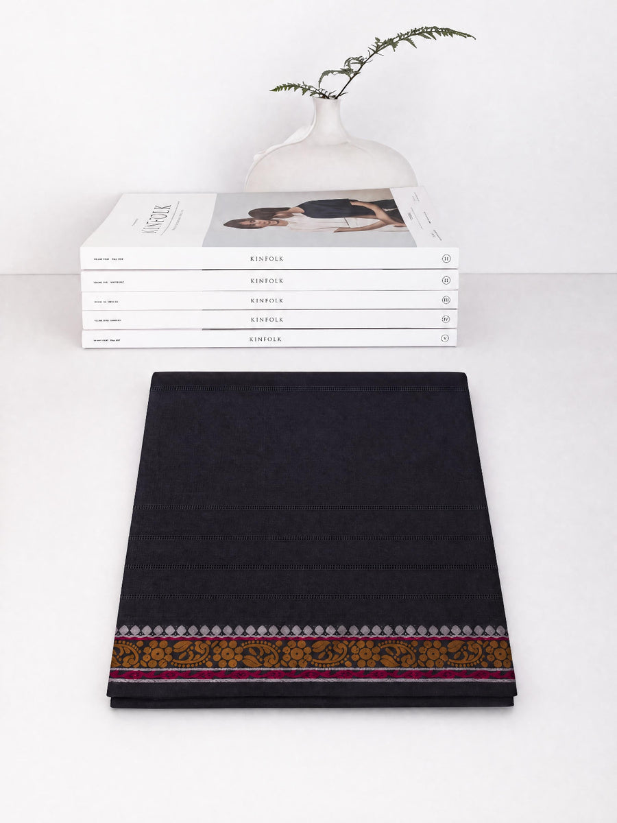 Noor-e-Siyah black pure cotton dupatta with multicolour woven border
